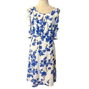 Nine West Dress 12 Cobalt Blue White Flowy Statement Sleeves Career Church